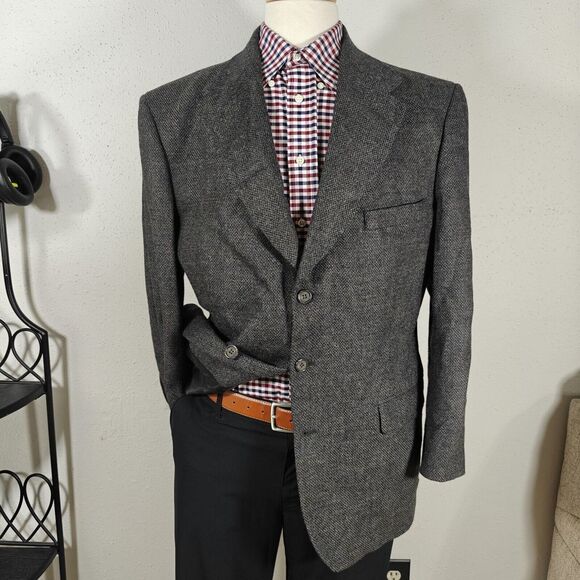 Stafford Men's Tweed Sport Coat‎ Blazer Two Button Gray Soft Lambs Wool Sz 43R